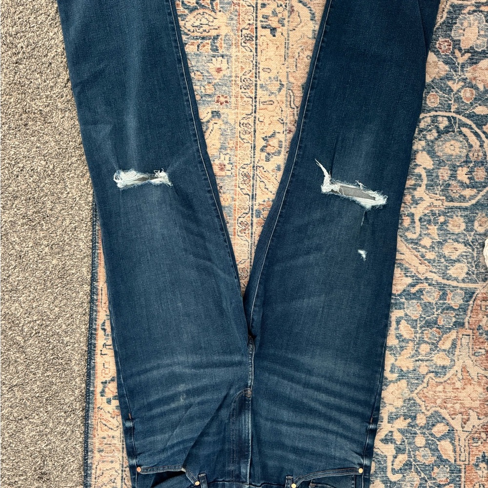 Express Straight Leg Distressed Dark Blue Jeans